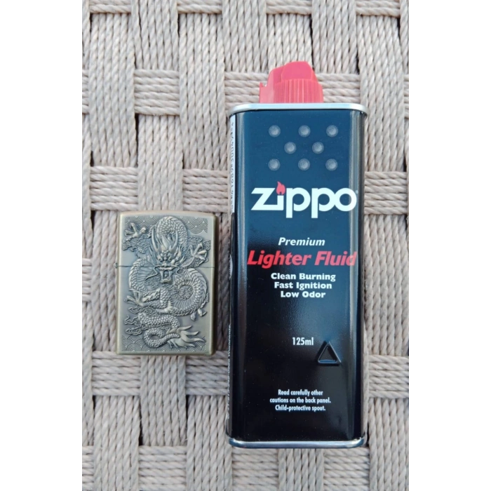 Ozel Tasarim Sari Renkli Benzinli Dragon Kabartmali premium zippo Cakmak