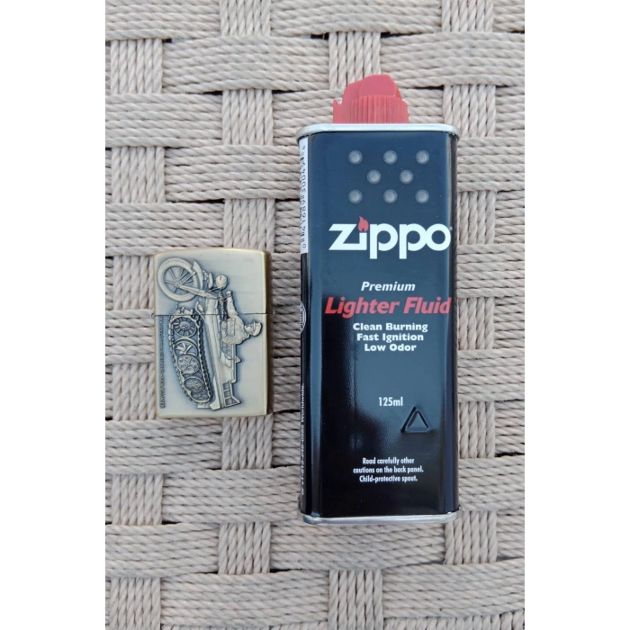 Ozel Tasarim Sari Renkli Benzinli Motorlu Tank Asker Kabartmali premium zippo Cakmak