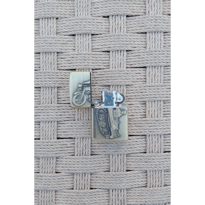Ozel Tasarim Sari Renkli Benzinli Motorlu Tank Asker Kabartmali premium zippo Cakmak