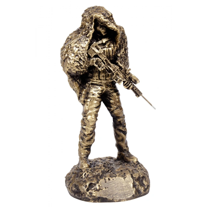 Ozel Tasarim Sari Renkli Bronz Keskin Nisanci Sniper Asker Maket Heykeli