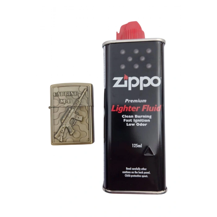 Ozel Tasarim Sari renkli Carbine M4 Makineli Tufek kabartmali premium zippo Cakmak