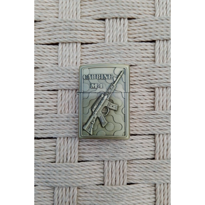 Ozel Tasarim Sari renkli Carbine M4 Makineli Tufek kabartmali zippo Cakmak