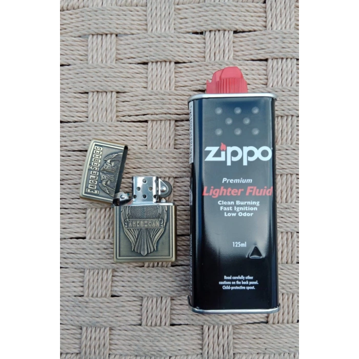 Ozel Tasarim Sari renkli cift basli Eagle Series American yazili kabartmali premium zippo Cakmak