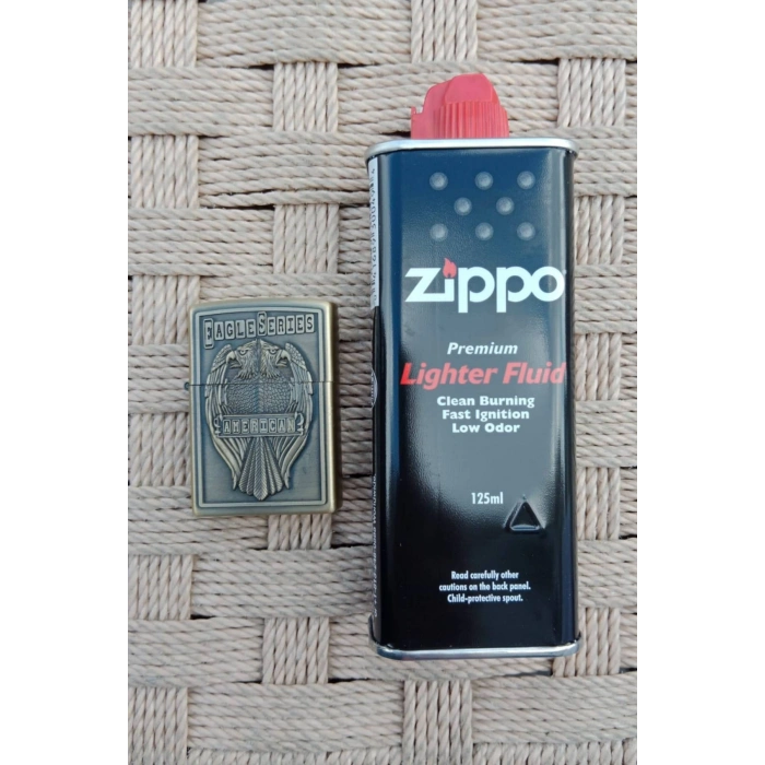Ozel Tasarim Sari renkli cift basli Eagle Series American yazili kabartmali premium zippo Cakmak