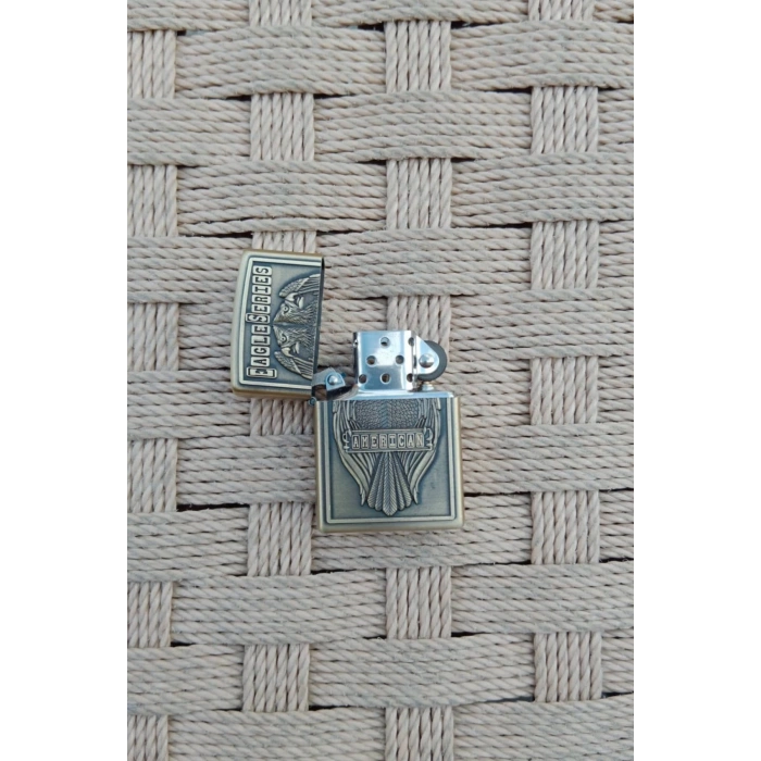 Ozel Tasarim Sari renkli cift basli Eagle Series American yazili kabartmali zippo Cakmak