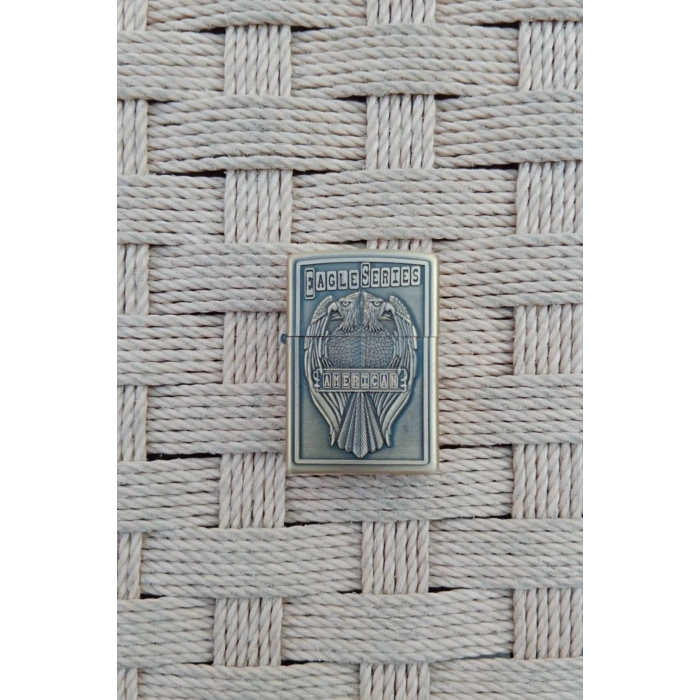 Ozel Tasarim Sari renkli cift basli Eagle Series American yazili kabartmali zippo Cakmak