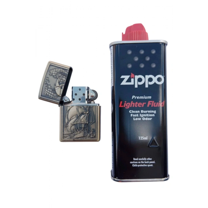 Ozel Tasarim Sari renkli Dunya Haritali Savas Gemili kabartmali premium zippo Cakmak