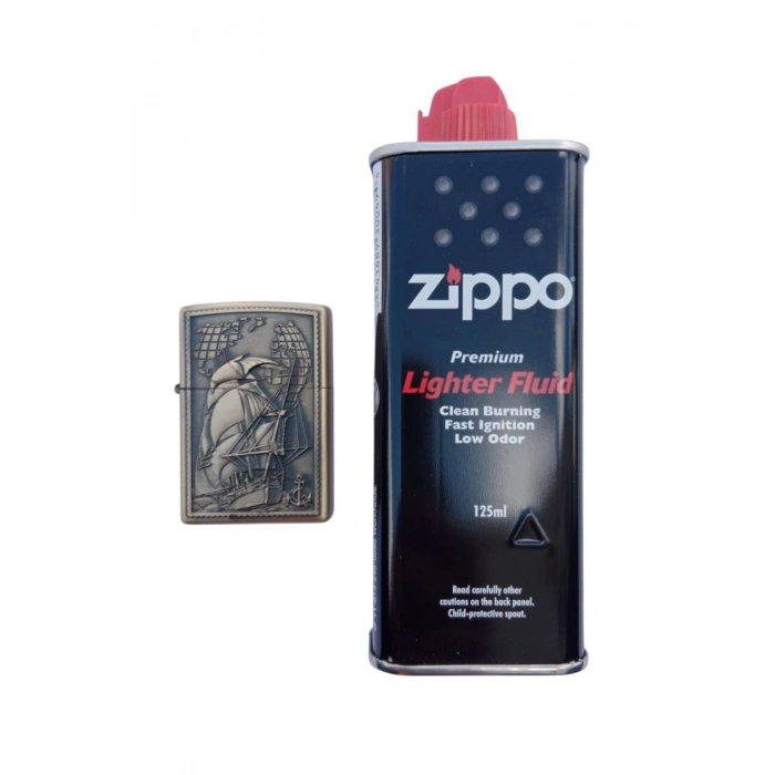 Ozel Tasarim Sari renkli Dunya Haritali Savas Gemili kabartmali premium zippo Cakmak