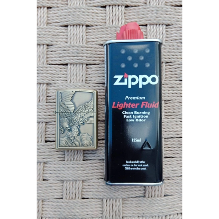 Ozel Tasarim Sari renkli Eagle kabartmali premium zippo Cakmak