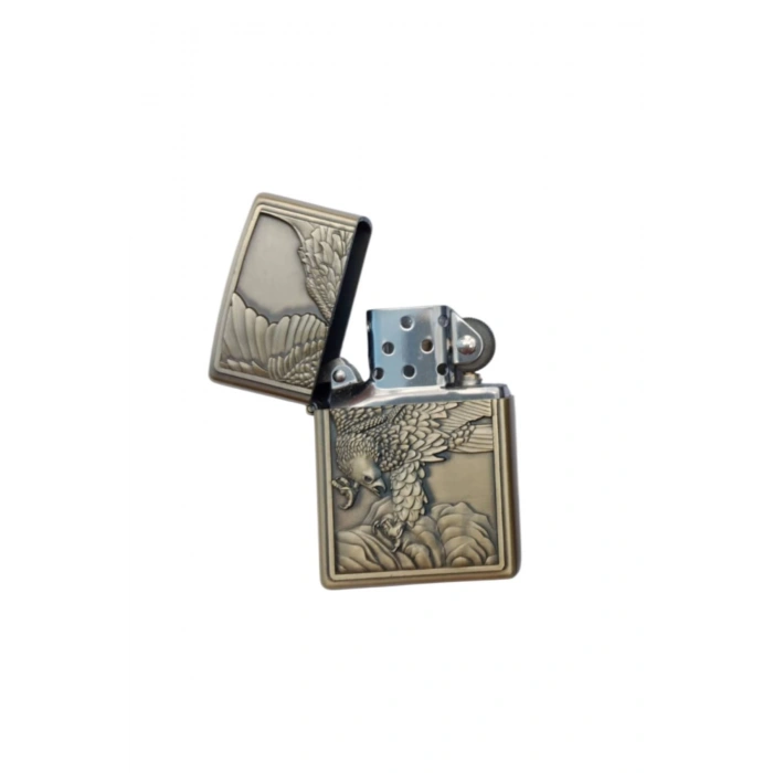 Ozel Tasarim Sari renkli Eagle kabartmali premium zippo Cakmak