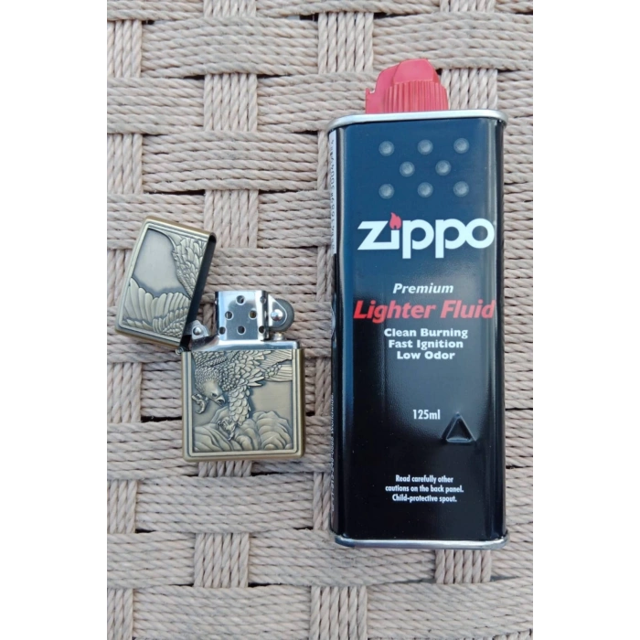 Ozel Tasarim Sari renkli Eagle kabartmali premium zippo Cakmak
