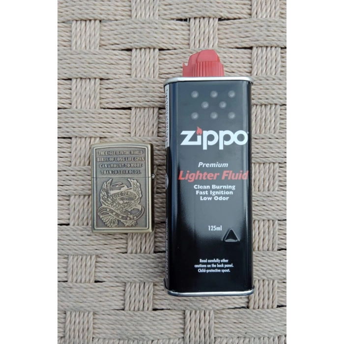 Ozel Tasarim Sari renkli Eagle Series American yazili kabartmali premium zippo Cakmak