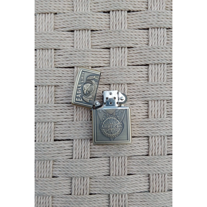 Ozel Tasarim Sari renkli Eagle Series American yazili kabartmali premium zippo Cakmak