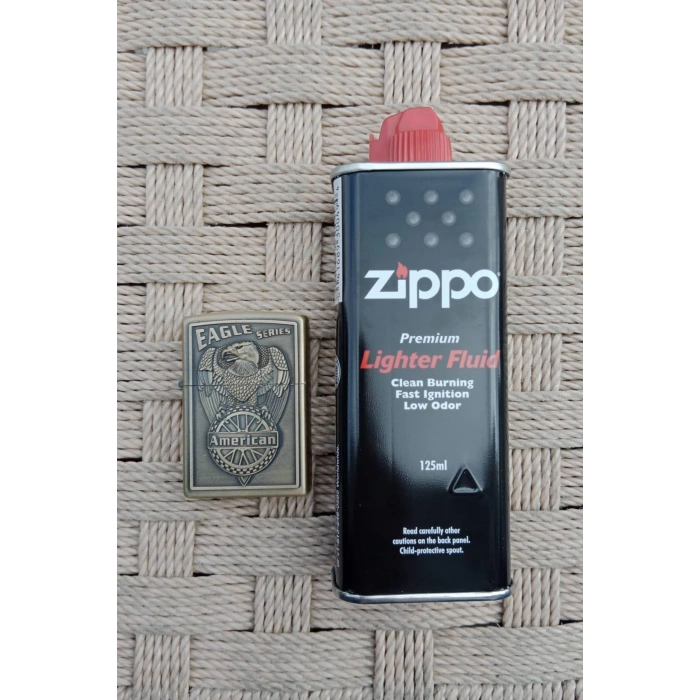 Ozel Tasarim Sari renkli Eagle Series American yazili kabartmali premium zippo Cakmak