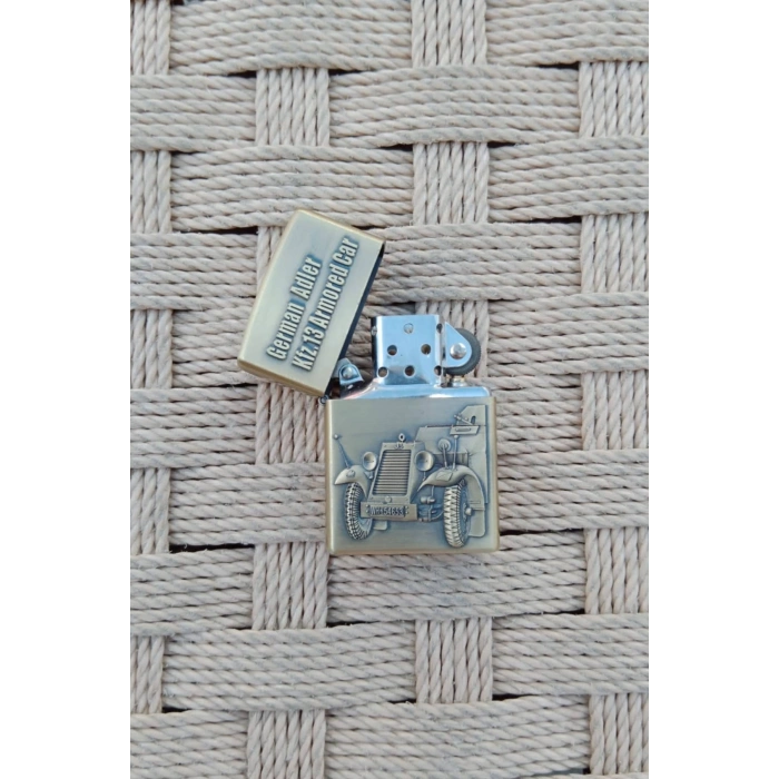 Ozel Tasarim Sari renkli German Adler kfz 13 Armored Car zirhli arac kabartmali premium zippo Cakmak