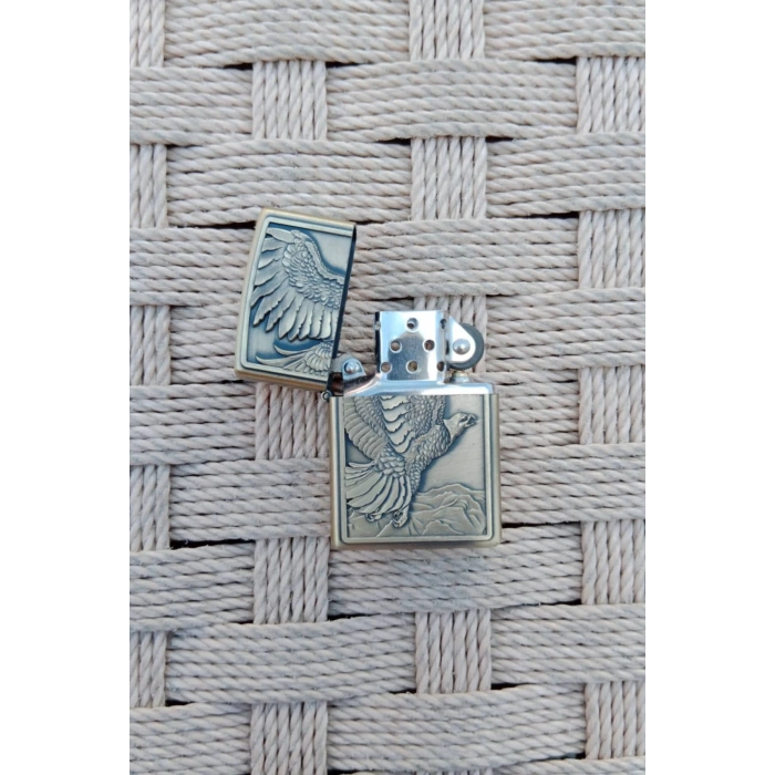 Ozel Tasarim Sari renkli Kartal Desenli kabartmali premium zippo Cakmak