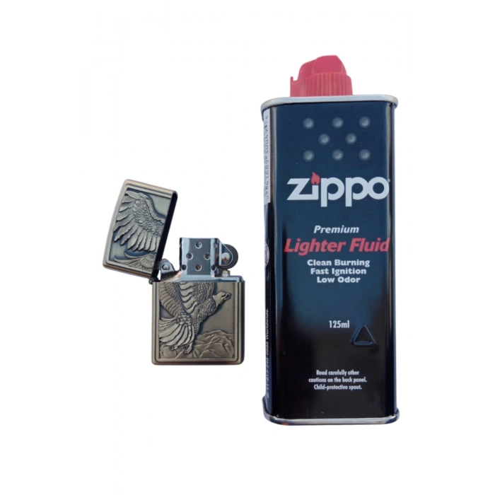 Ozel Tasarim Sari renkli Kartal Desenli kabartmali premium zippo Cakmak
