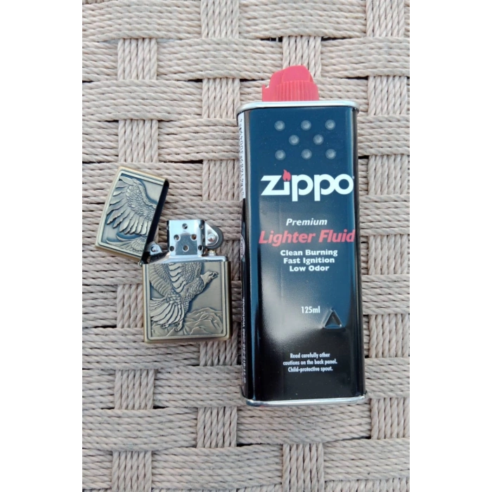 Ozel Tasarim Sari renkli Kartal Desenli kabartmali premium zippo Cakmak