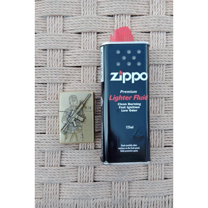 Ozel Tasarim Sari renkli M16 Tufekli asker kabartmali mermi ve hedef tahtali premium zippo Cakmak