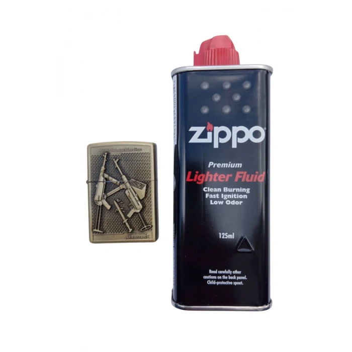 Ozel Tasarim Sari renkli MP40A Submacine Gun Tüfek kabartmali Medal of Honor Airborne yazili premium zippo Cakmak