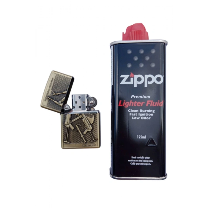 Ozel Tasarim Sari renkli MP40A Submacine Gun Tüfek kabartmali Medal of Honor Airborne yazili premium zippo Cakmak