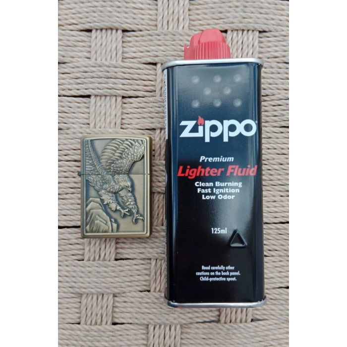 Ozel Tasarim Sari renkli Savasci Kartal Desenli kabartmali premium zippo Cakmak