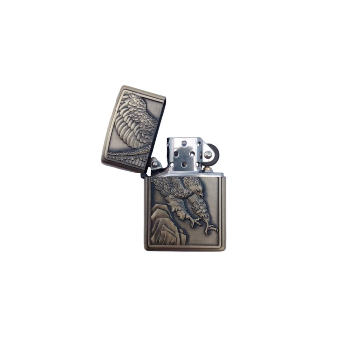 Ozel Tasarim Sari renkli Savasci Kartal Desenli kabartmali premium zippo Cakmak