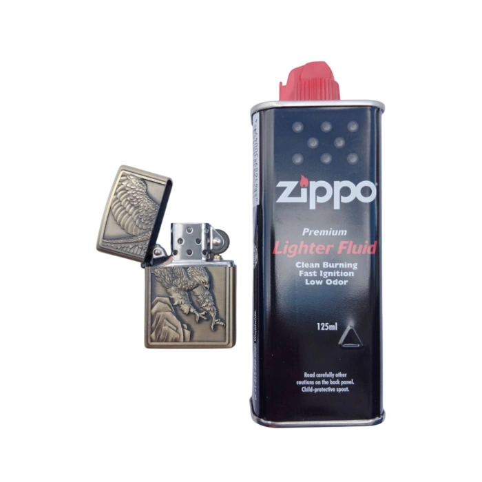 Ozel Tasarim Sari renkli Savasci Kartal Desenli kabartmali premium zippo Cakmak