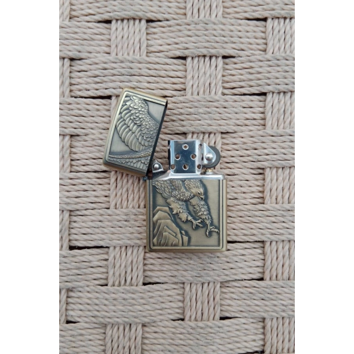 Ozel Tasarim Sari renkli Savasci Kartal Desenli kabartmali premium zippo Cakmak