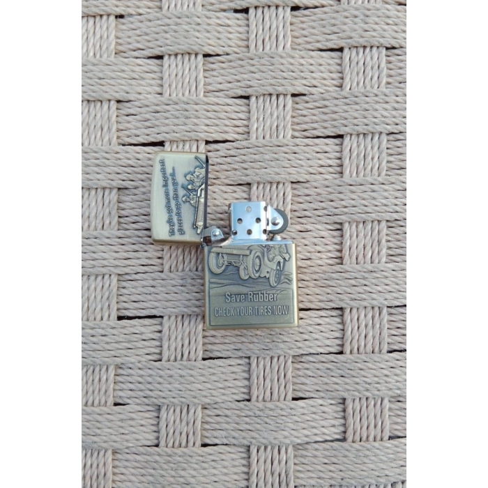 Ozel Tasarim Sari renkli save rubber yazili kabartmali premium zippo Cakmak