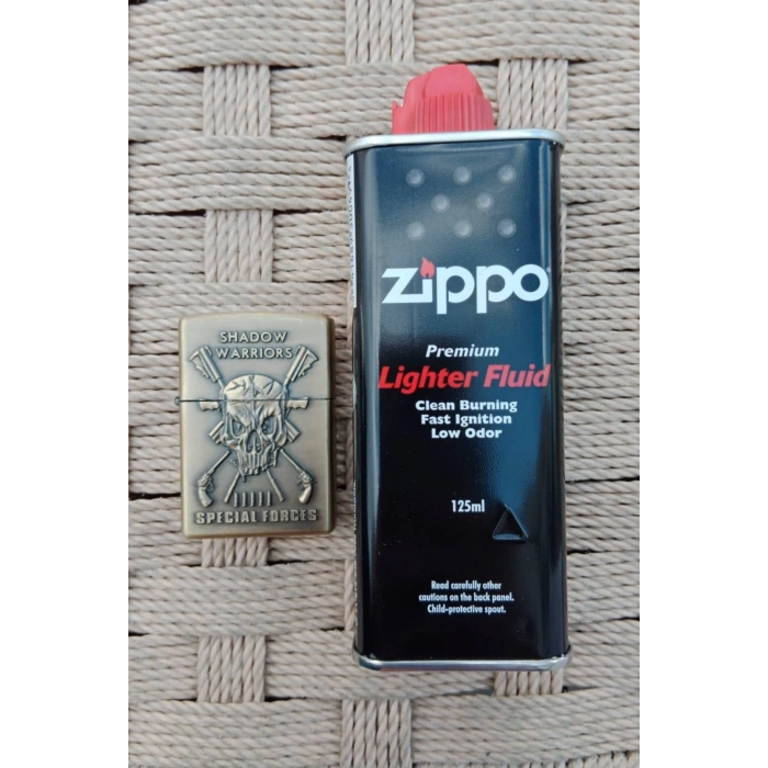 Ozel Tasarim Sari renkli Shadow Warriors Special Forces Yazili kabartmali premium zippo Cakmak