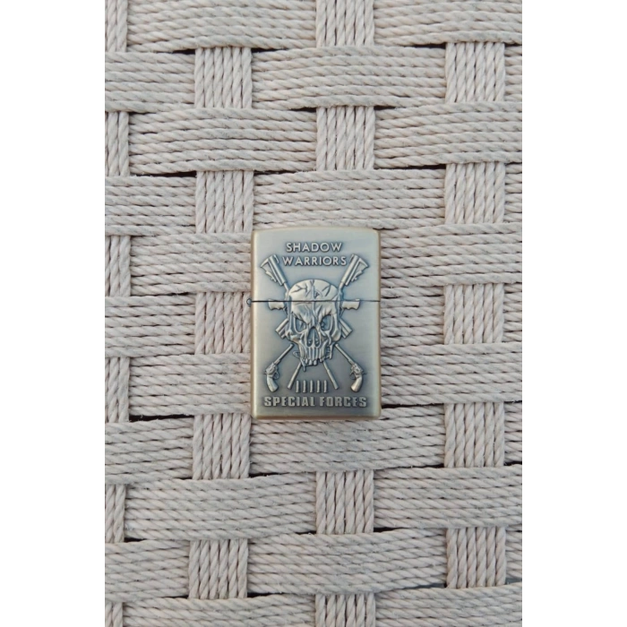Ozel Tasarim Sari renkli Shadow Warriors Special Forces Yazili kabartmali premium zippo Cakmak