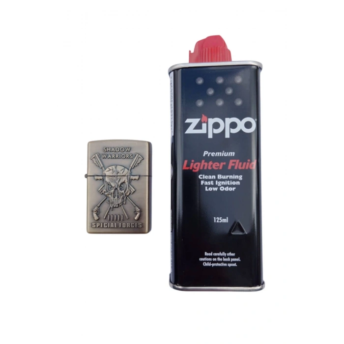 Ozel Tasarim Sari renkli Shadow Warriors Special Forces Yazili kabartmali premium zippo Cakmak