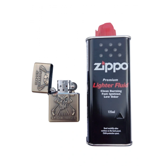 Ozel Tasarim Sari renkli Shadow Warriors Special Forces Yazili kabartmali premium zippo Cakmak