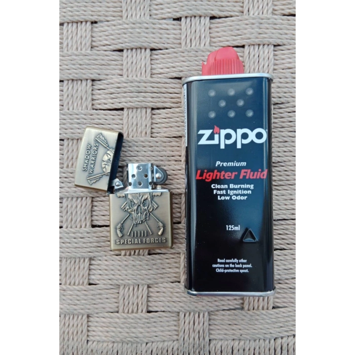 Ozel Tasarim Sari renkli Shadow Warriors Special Forces Yazili kabartmali premium zippo Cakmak