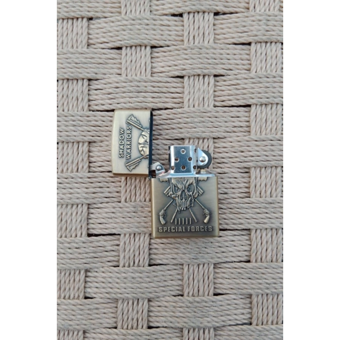 Ozel Tasarim Sari renkli Shadow Warriors Special Forces Yazili kabartmali zippo Cakmak