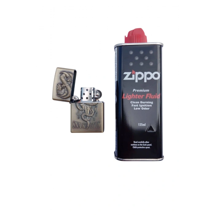 Ozel Tasarim Sari renkli Snake Eyes yazili kabartmali premium zippo Cakmak