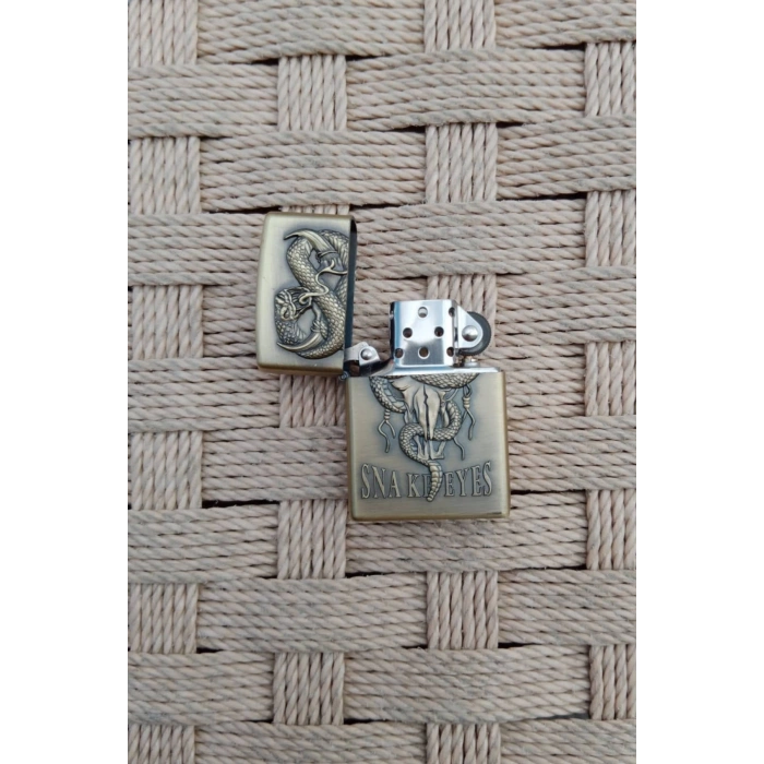 Ozel Tasarim Sari renkli Snake Eyes yazili kabartmali zippo Cakmak
