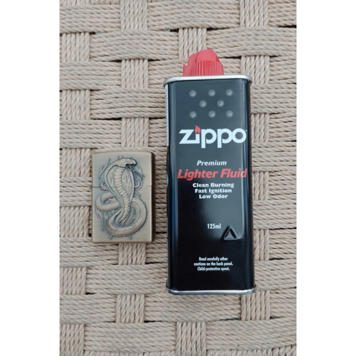 Ozel Tasarim Sari renkli Snake Kobra yilan kabartmali premium zippo Cakmak