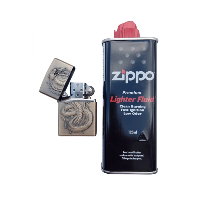 Ozel Tasarim Sari renkli Snake Kobra yilan kabartmali premium zippo Cakmak