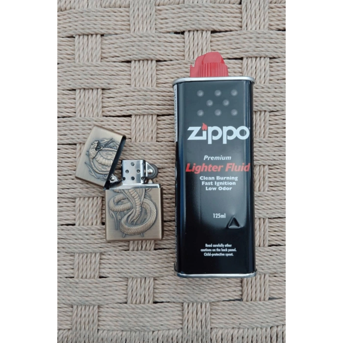 Ozel Tasarim Sari renkli Snake Kobra yilan kabartmali premium zippo Cakmak