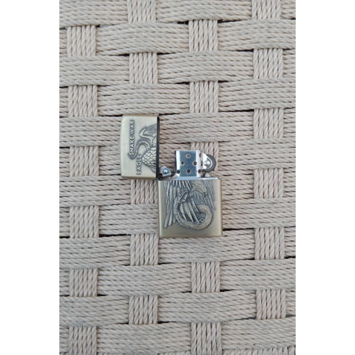 Ozel Tasarim Sari renkli Snake war eagle Yazili kabartmali premium zippo Cakmak
