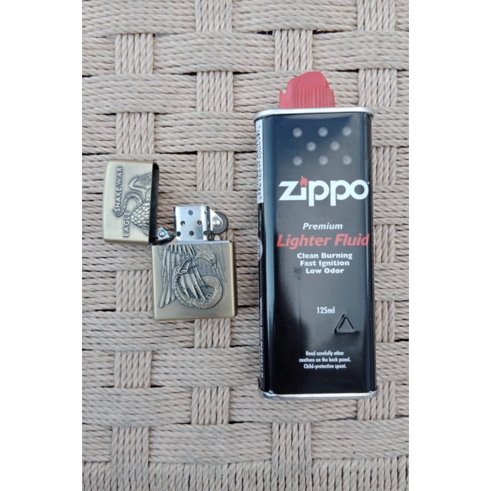 Ozel Tasarim Sari renkli Snake war eagle Yazili kabartmali premium zippo Cakmak