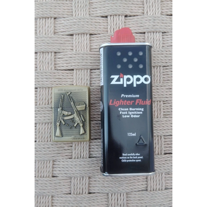 Ozel Tasarim Sari renkli STG 44 Assault Rifle Bar Tüfek kabartmali Medal of Honor Airborne yazili premium zippo Cakmak