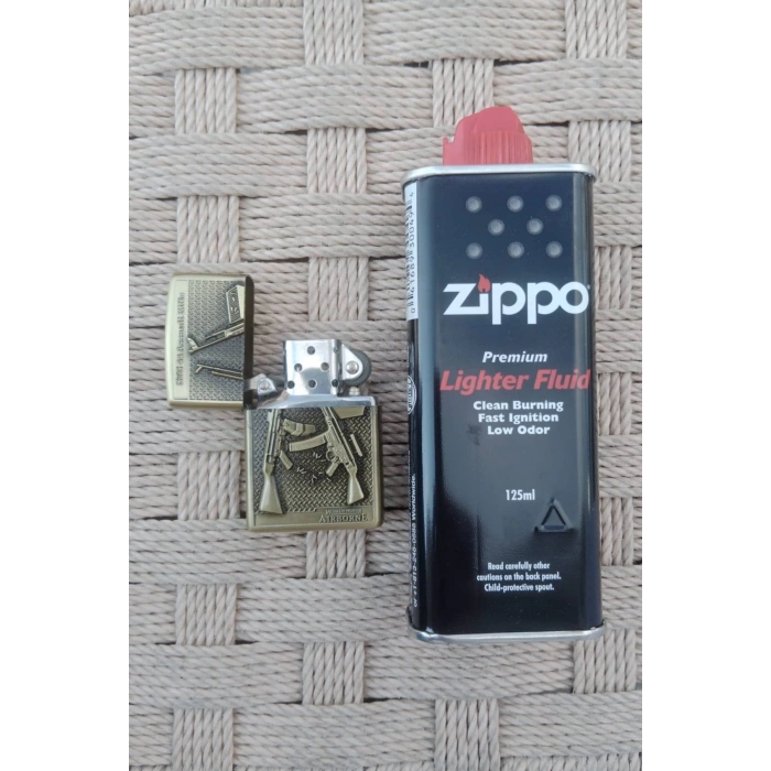 Ozel Tasarim Sari renkli STG 44 Assault Rifle Bar Tüfek kabartmali Medal of Honor Airborne yazili premium zippo Cakmak