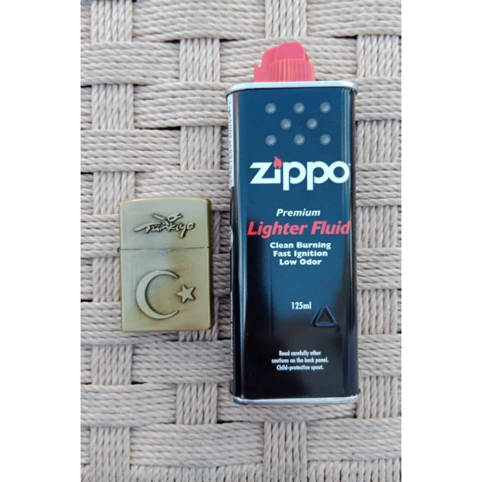 Ozel Tasarim Sari renkli Turkiye Yazili Ayyildiz kabartmali premium zippo Cakmak