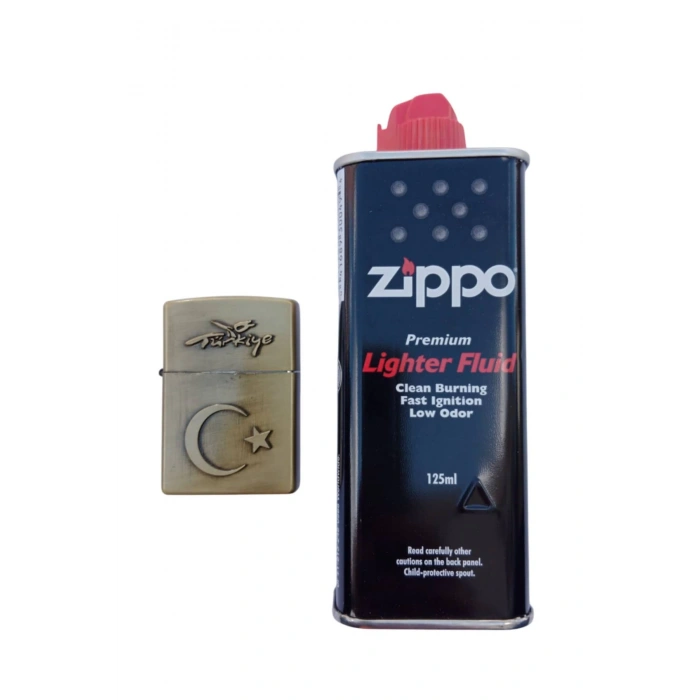 Ozel Tasarim Sari renkli Turkiye Yazili Ayyildiz kabartmali premium zippo Cakmak