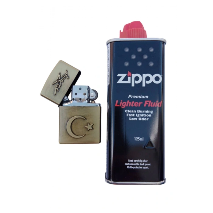 Ozel Tasarim Sari renkli Turkiye Yazili Ayyildiz kabartmali premium zippo Cakmak