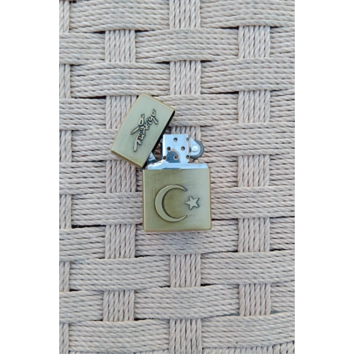 Ozel Tasarim Sari renkli Turkiye Yazili Ayyildiz kabartmali premium zippo Cakmak