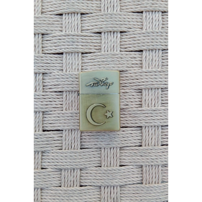 Ozel Tasarim Sari renkli Turkiye Yazili Ayyildiz kabartmali zippo Cakmak